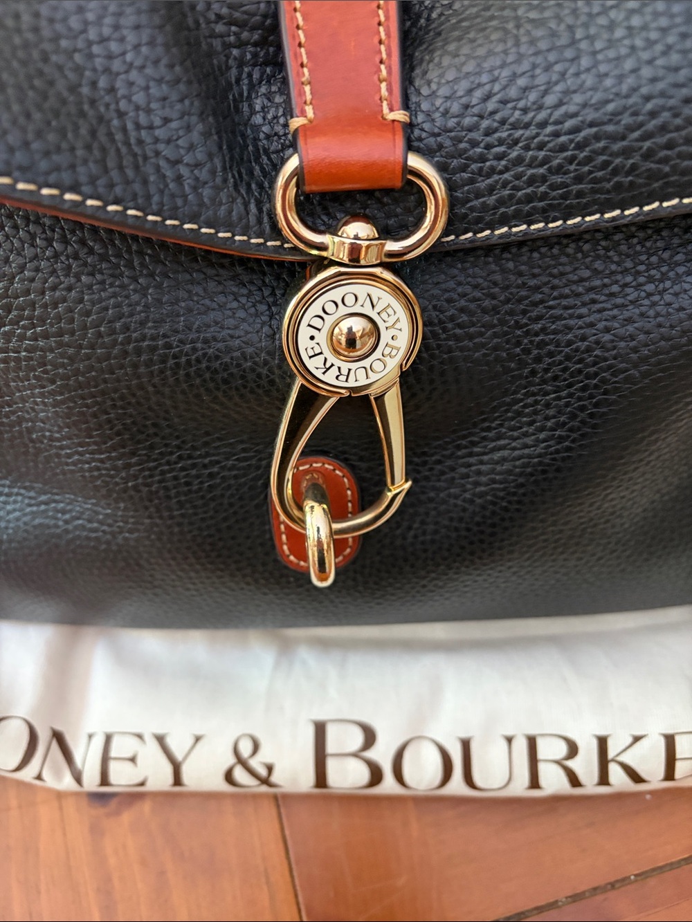 Dooney & Bourke Black Pebble Leather Shoulder Bag with Brown Trim - Picture 2 of 6